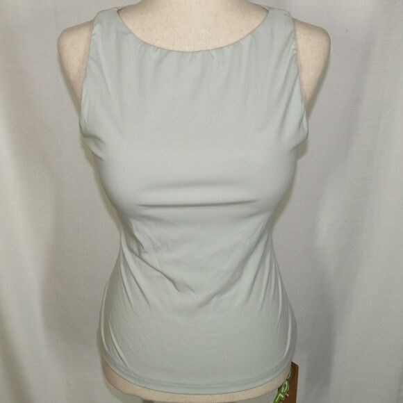 OGL Light Blue Mini Rib Boatneck New Airy Padded Shelf Bra Brami Tank Top LARGE - Picture 2 of 9